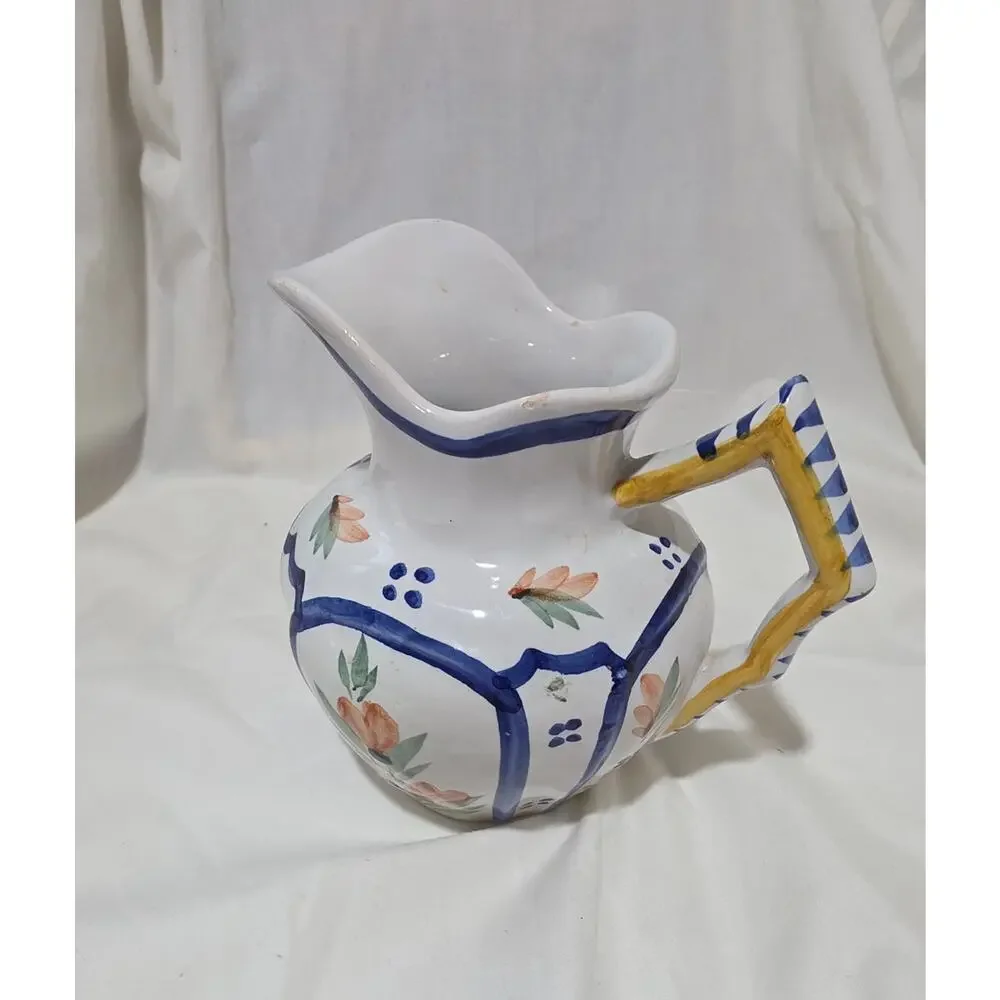 Vintage Hand Painted Quimper France Faience Cream Pitcher #222 Breton Woman flor